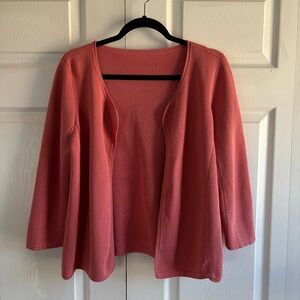 Eileen Fisher Knit Silk Cotton Coral Orange Open Cardigan M Career Academia Soft